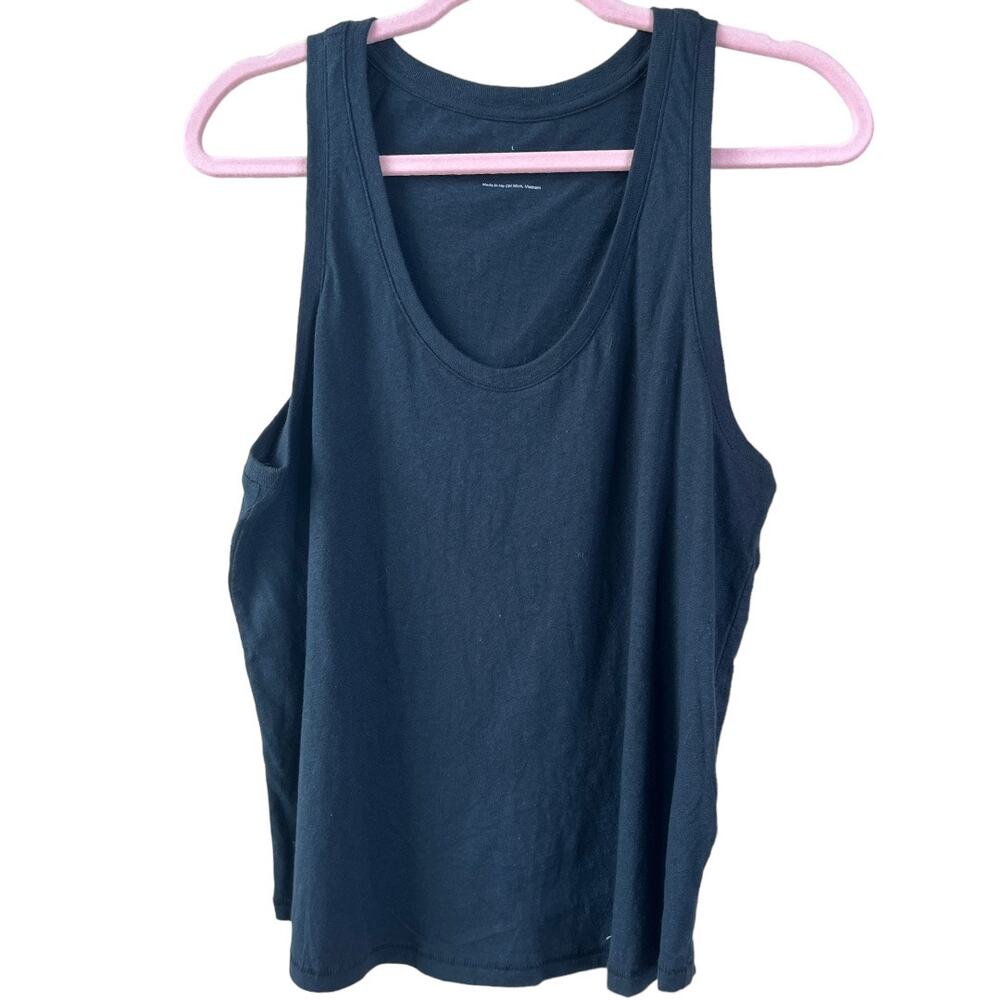Everlane Basic low neck Tank Vintage Single Stitch Black Large NWOT